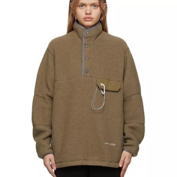 AND WANDER unisex Calamai Fleece & wool tech pullover Sweater in Rust - Picture 9 of 10